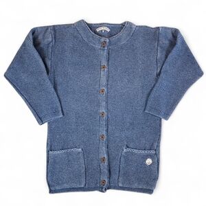 Vintage Blue Willi’s Indigo Knit Button Cardigan Sweater 100% Cotton Denmark S